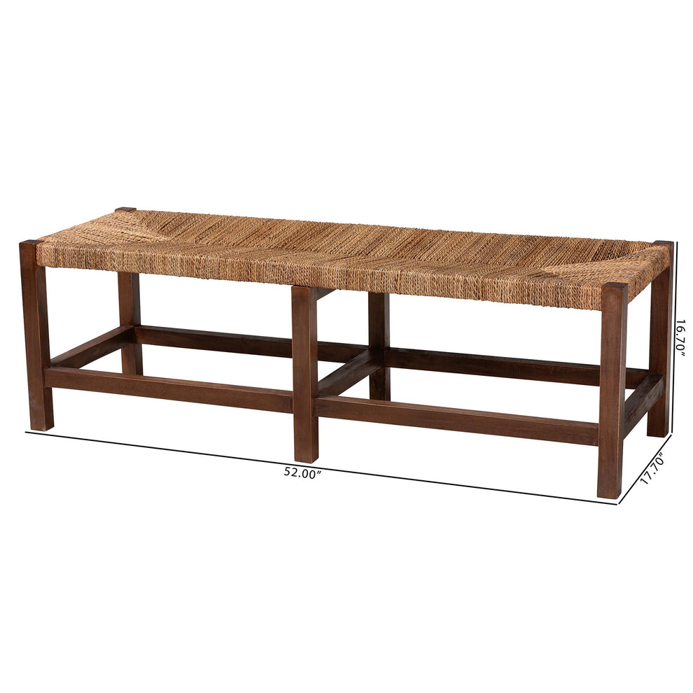 Baxton Studio bali & pari Liza Bohemian Natural Seagrass and Wood Accent Bench | Benches | Modishstore - 2