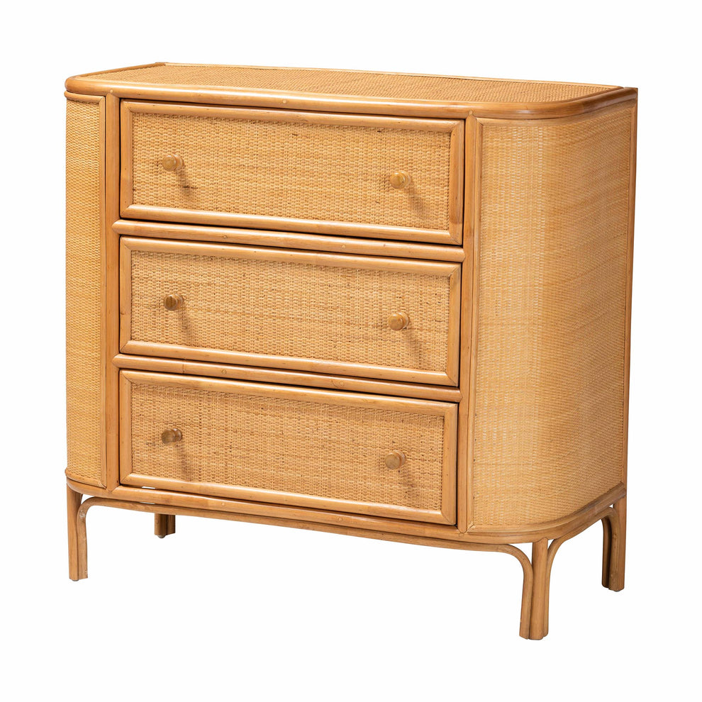 Baxton Studio bali & pari Radenza Bohemian Light Honey Rattan 3-Drawer Storage Cabinet | Cabinets | Modishstore - 5
