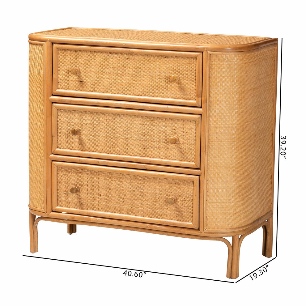 Baxton Studio bali & pari Radenza Bohemian Light Honey Rattan 3-Drawer Storage Cabinet | Cabinets | Modishstore - 4