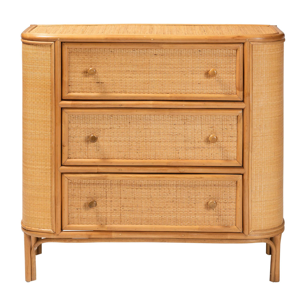 Baxton Studio bali & pari Radenza Bohemian Light Honey Rattan 3-Drawer Storage Cabinet | Cabinets | Modishstore - 7