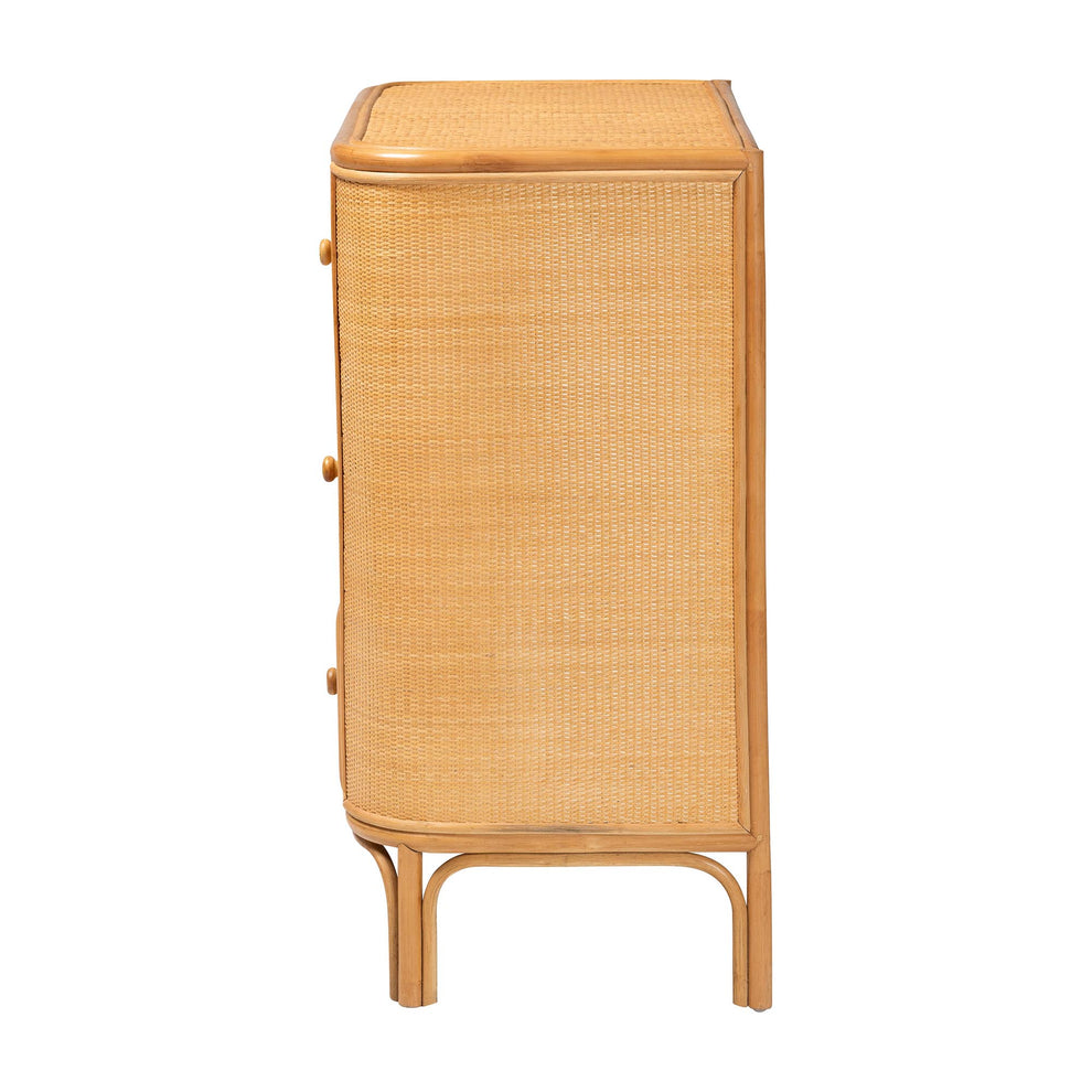 Baxton Studio bali & pari Radenza Bohemian Light Honey Rattan 3-Drawer Storage Cabinet | Cabinets | Modishstore - 8