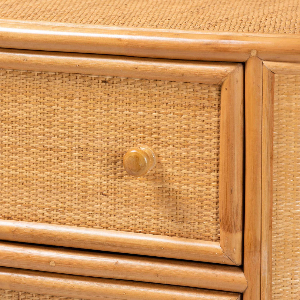 Baxton Studio bali & pari Radenza Bohemian Light Honey Rattan 3-Drawer Storage Cabinet | Cabinets | Modishstore - 10