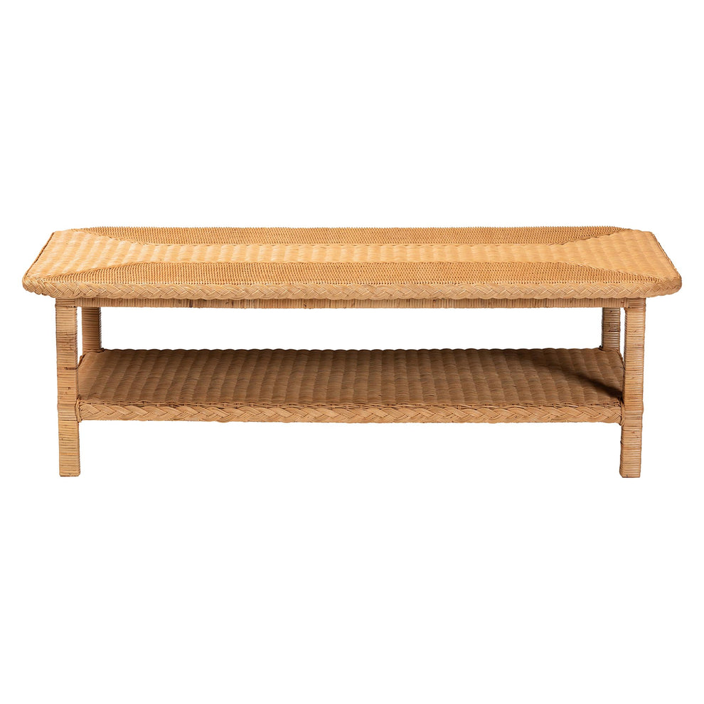 Baxton Studio bali & pari Minahasa Bohemian Light Honey Braided Rattan Coffee Table | Coffee Tables | Modishstore - 4