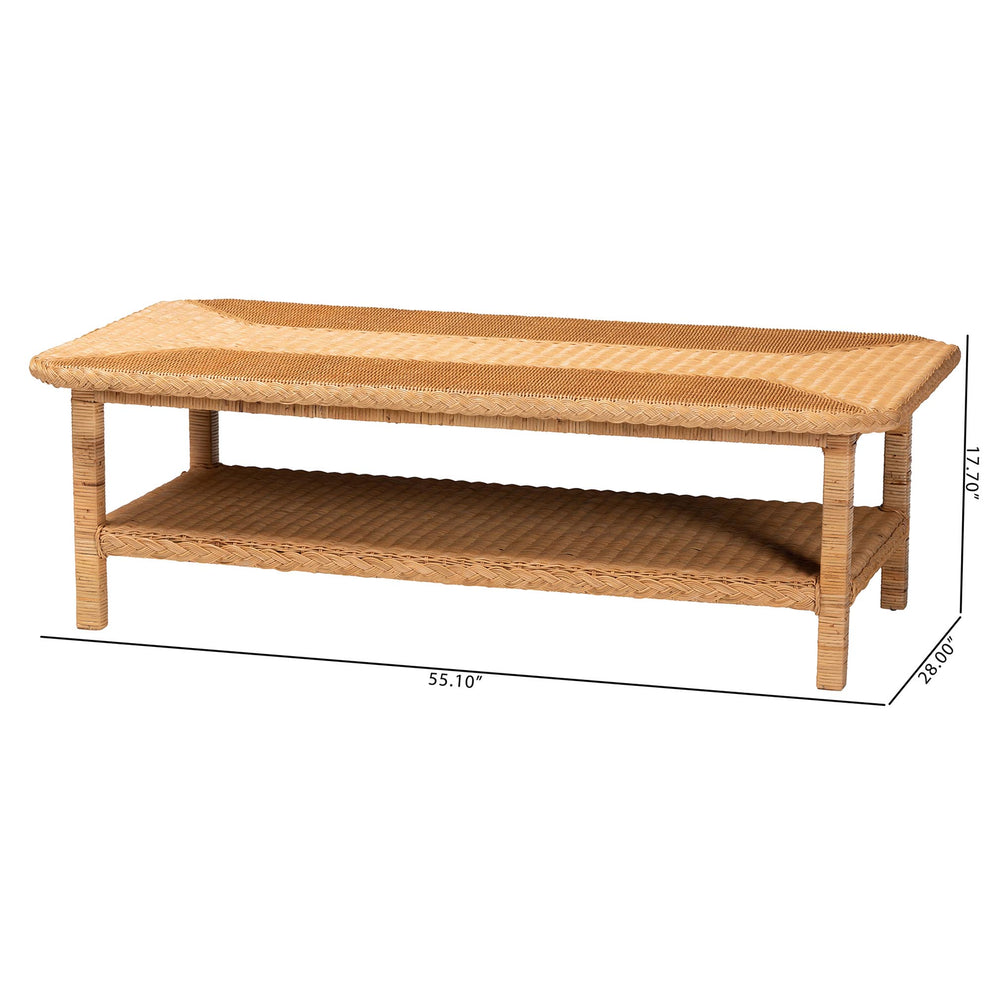 Baxton Studio bali & pari Minahasa Bohemian Light Honey Braided Rattan Coffee Table | Coffee Tables | Modishstore - 2