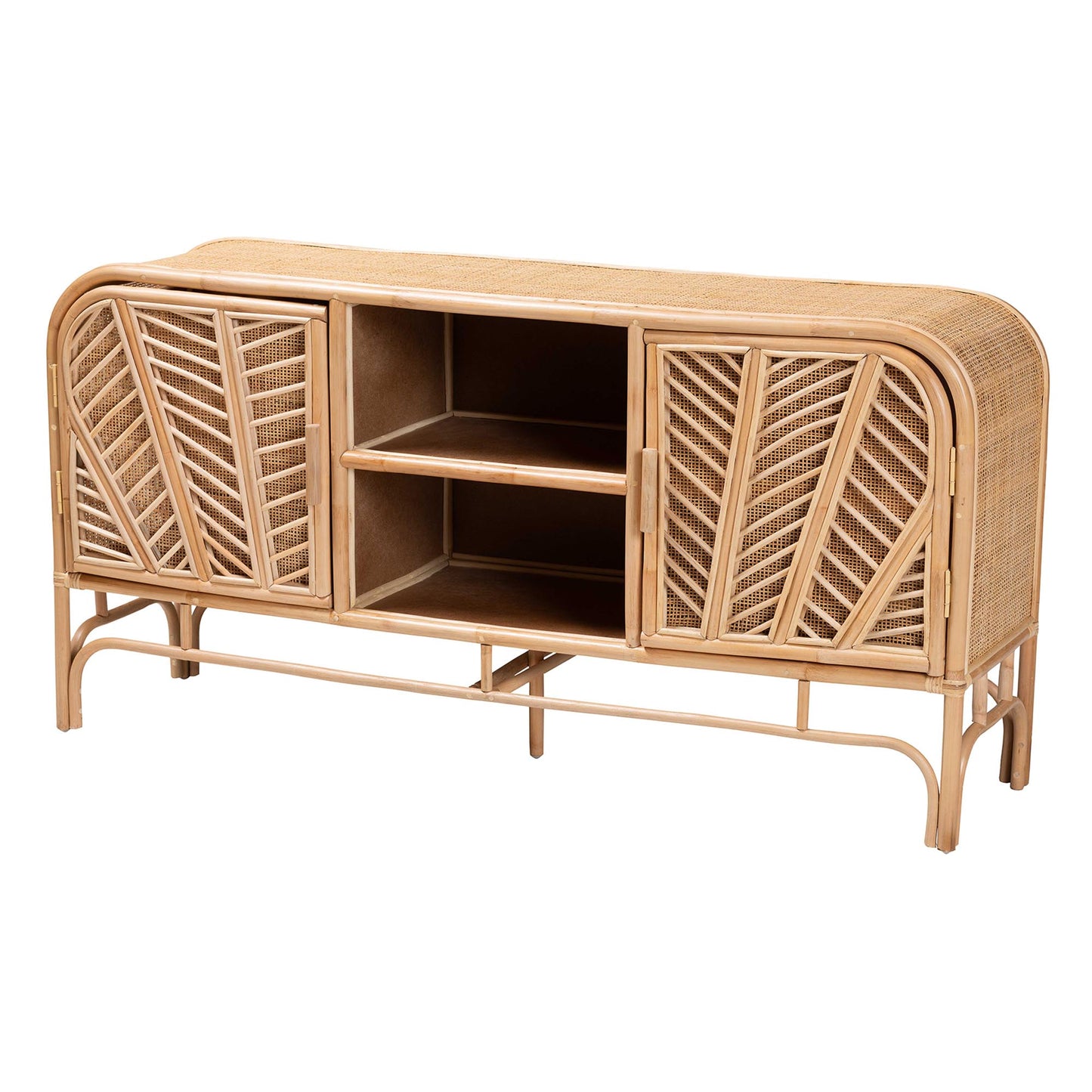 Baxton Studio bali & pari Carabella Bohemian Natural Rattan 2-Door Storage Cabinet | Cabinets | Modishstore - 2