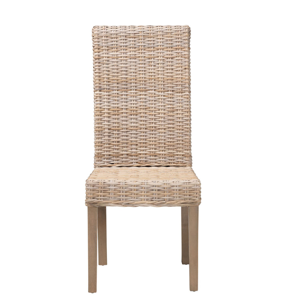 Baxton Studio bali & pari Santiago Bohemian Grey Natural Kubu Rattan and Mango Wood Dining Chair | Dining Chairs | Modishstore - 3