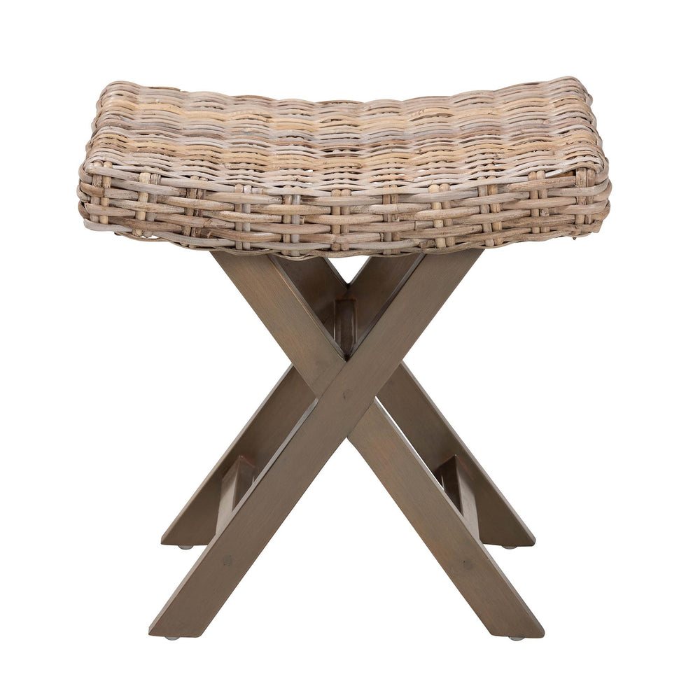 Baxton Studio bali & pari Hayate Bohemian Grey Kubu Rattan and Mahogany Wood Ottoman Footstool | Ottomans | Modishstore - 3
