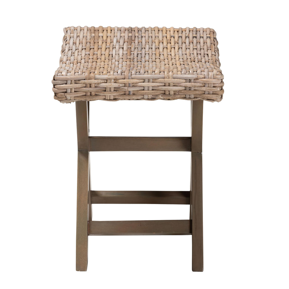 Baxton Studio bali & pari Hayate Bohemian Grey Kubu Rattan and Mahogany Wood Ottoman Footstool | Ottomans | Modishstore - 4