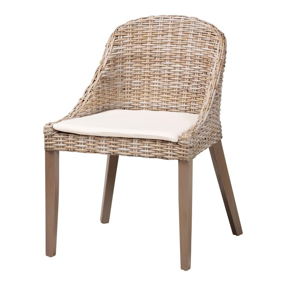 Baxton Studio bali & pari Lara Bohemian Grey Kubu Rattan and Mahogany Wood Dining Chair | Dining Chairs | Modishstore - 4