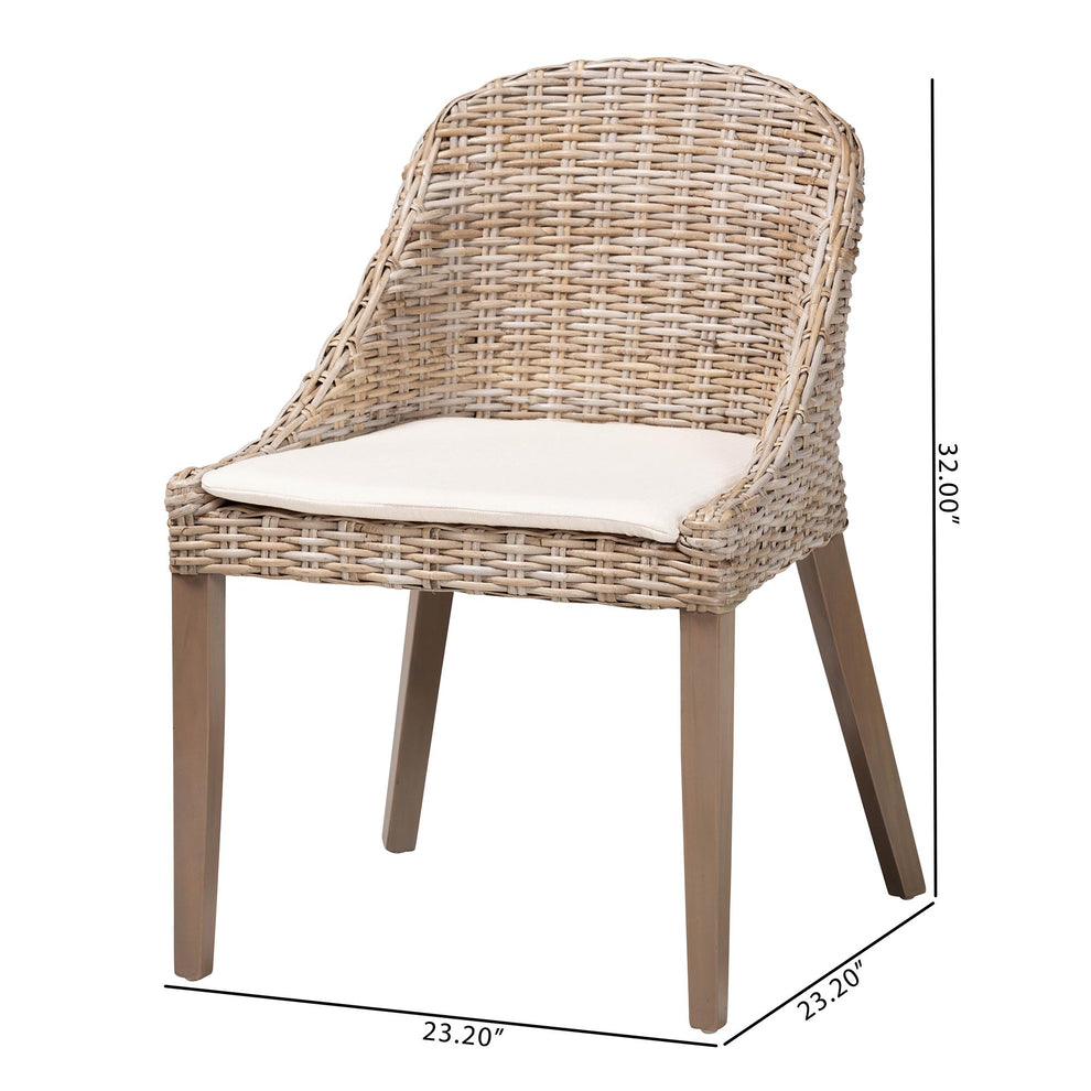 Baxton Studio bali & pari Lara Bohemian Grey Kubu Rattan and Mahogany Wood Dining Chair | Dining Chairs | Modishstore - 3