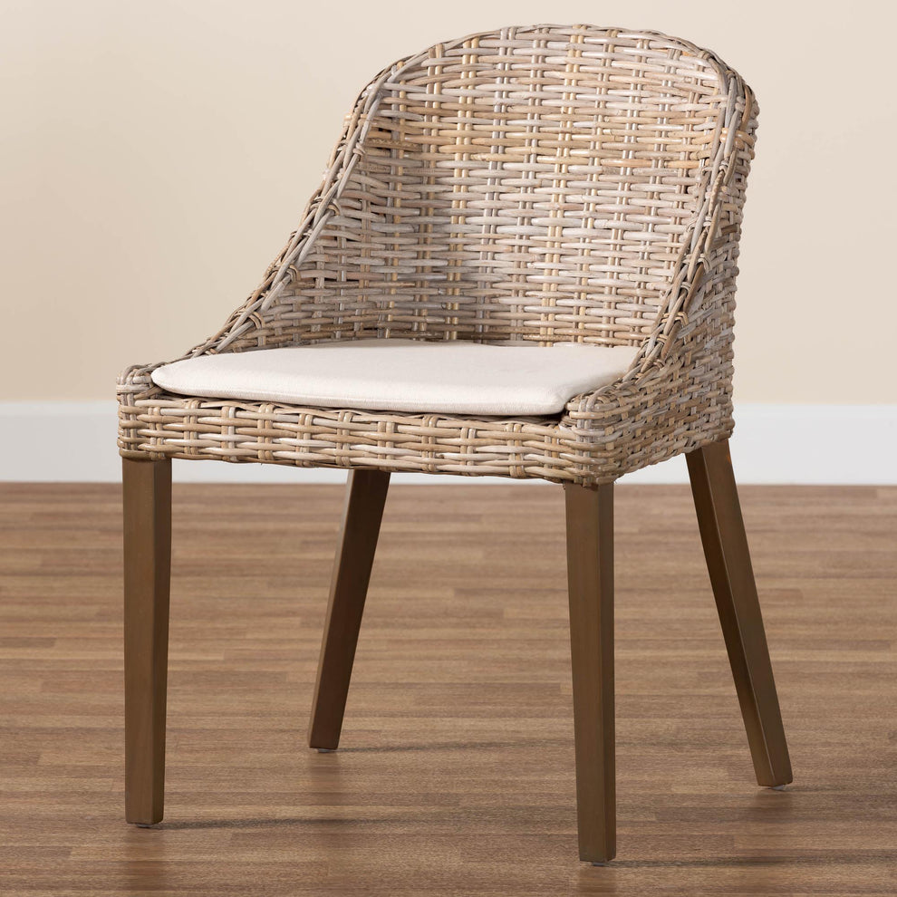 Baxton Studio bali & pari Lara Bohemian Grey Kubu Rattan and Mahogany Wood Dining Chair | Dining Chairs | Modishstore - 2