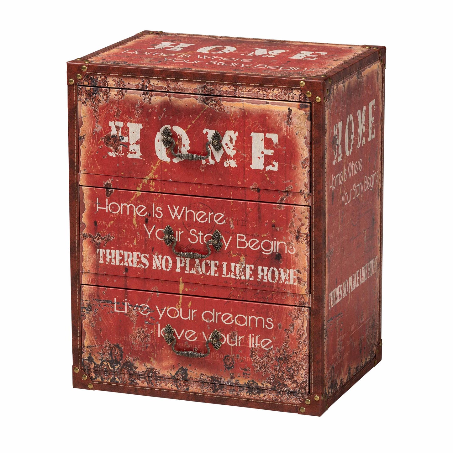 Baxton Studio Lorand Vintage Faux Leather and Wood 3-Drawer Storage Trunk | Cabinets | Modishstore - 4