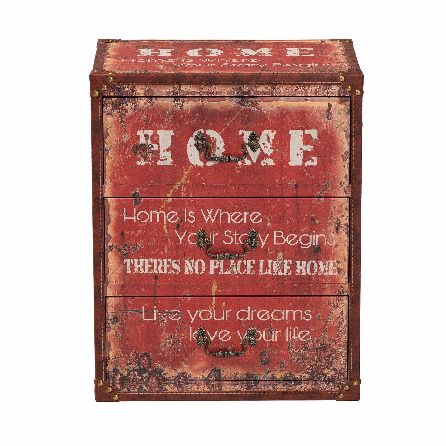 Baxton Studio Lorand Vintage Faux Leather and Wood 3-Drawer Storage Trunk | Cabinets | Modishstore - 6