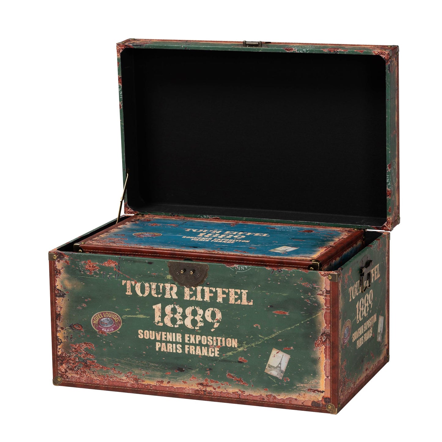 Baxton Studio Sabeen Vintage Parisian Faux Leather and Wood 2-Piece Storage Trunk Set | Cabinets | Modishstore - 7