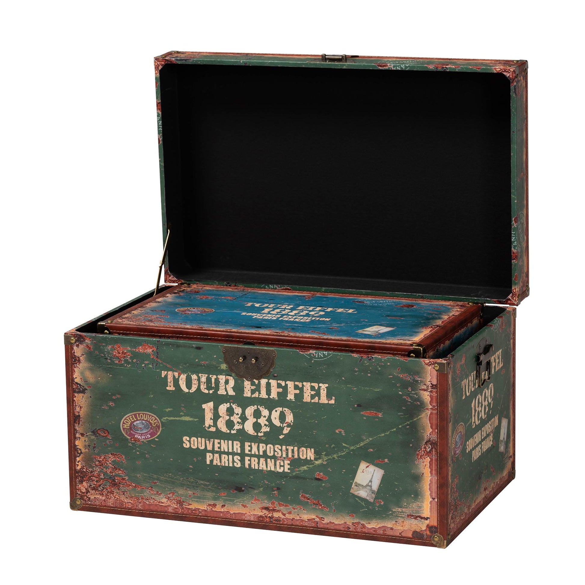 Baxton Studio Sabeen Vintage Parisian Faux Leather and Wood 2-Piece Storage Trunk Set | Cabinets | Modishstore - 7