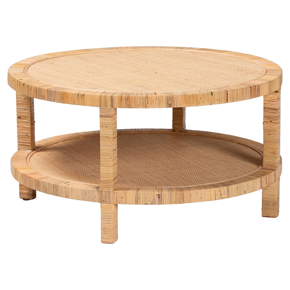 Baxton Studio bali & pari Kalimantan Bohemian Light Honey Rattan and Mahogany Wood Coffee Table | Coffee Tables | Modishstore - 2
