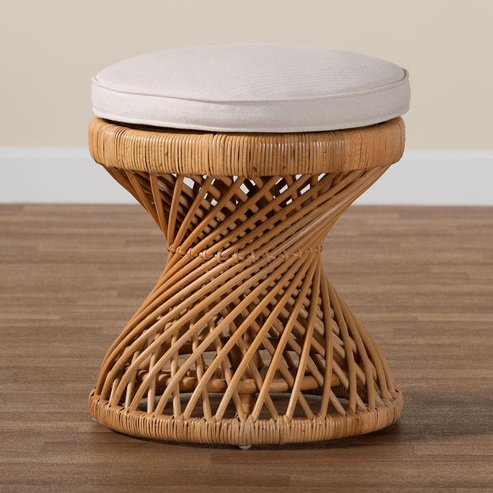 Baxton Studio bali & pari Borneo Bohemian Light Honey Rattan Footstool | Ottomans | Modishstore - 5