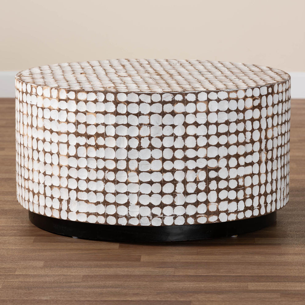 Baxton Studio bali & pari Kaloni Bohemian Sky Blue Coconut Shell and Acacia Wood Coffee Table | Coffee Tables | Modishstore - 16