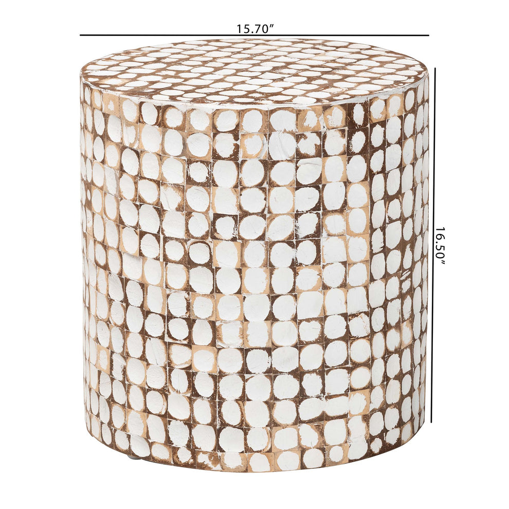 Baxton Studio bali & pari Juliette Bohemian Sky Blue Coconut Shell and Acacia Wood End Table | End Tables | Modishstore - 14