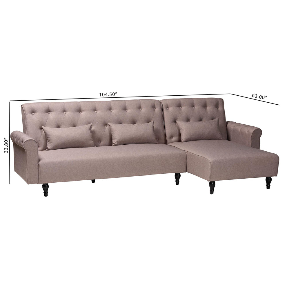 Baxton Studio Chesterfield Retro-Modern Clay Fabric Upholstered Convertible Sleeper Sofa | Sectional | Modishstore - 9