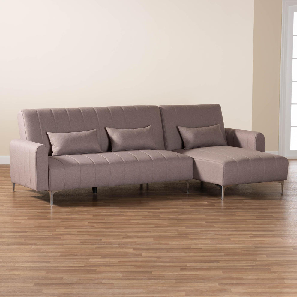 Baxton Studio Lanoma Contemporary Clay Fabric Upholstered Convertible Sleeper Sofa | Sectional | Modishstore - 7