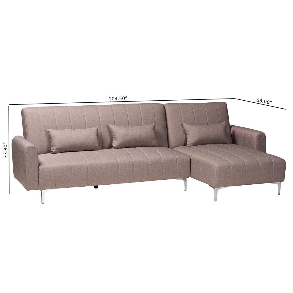 Baxton Studio Lanoma Contemporary Clay Fabric Upholstered Convertible Sleeper Sofa | Sectional | Modishstore - 9