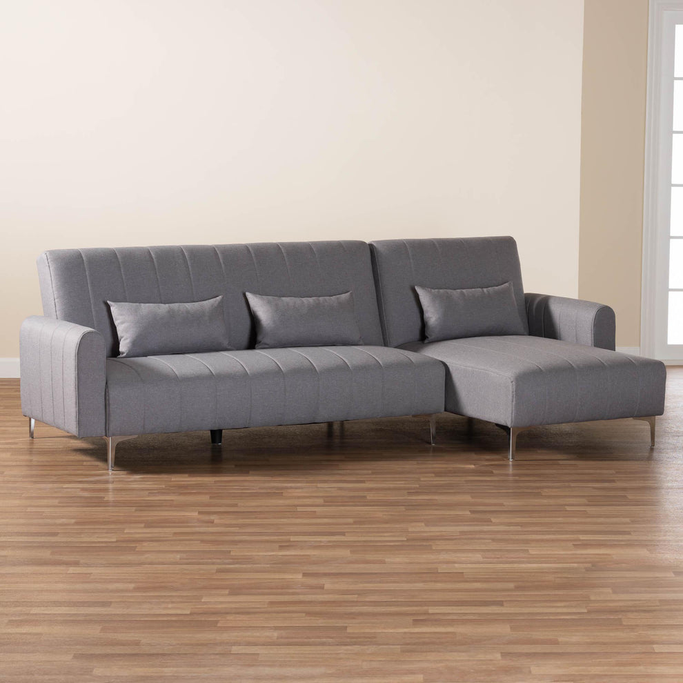 Baxton Studio Lanoma Contemporary Slate Grey Fabric Upholstered Convertible Sleeper Sofa | Sectional | Modishstore - 7