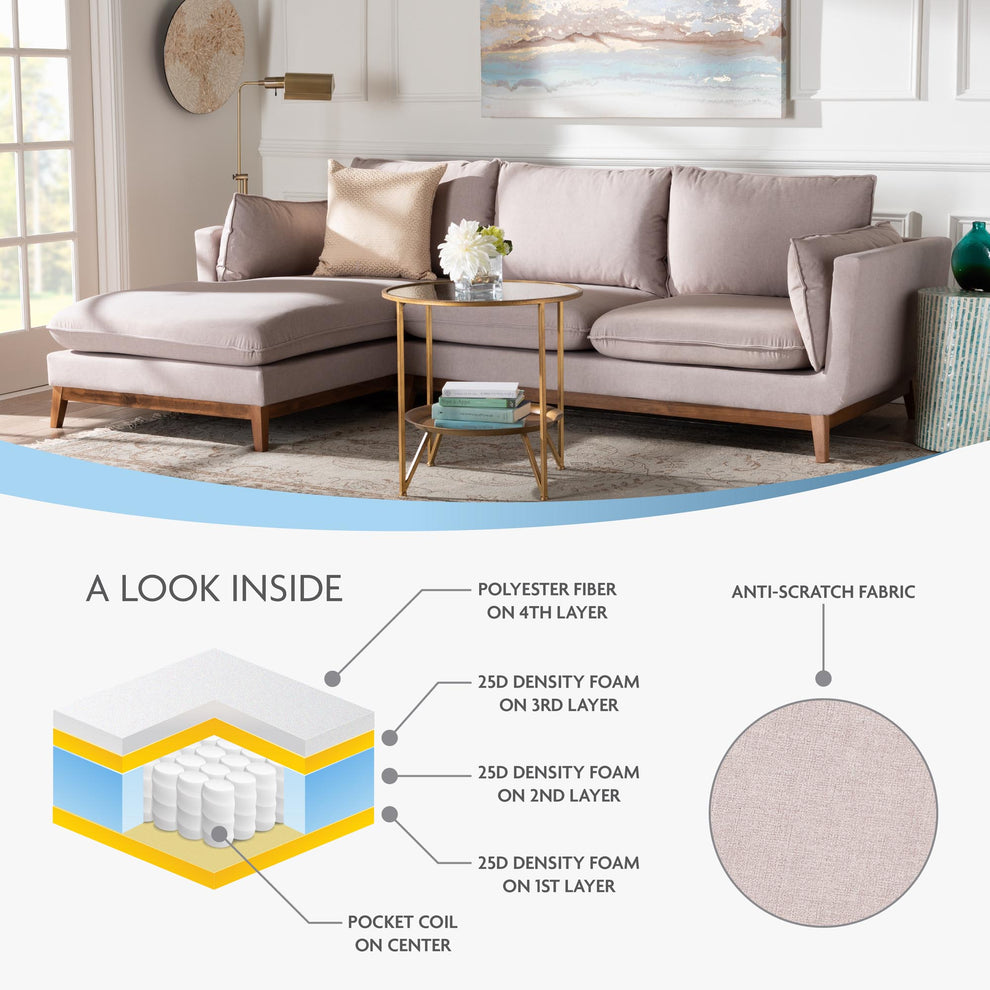 Baxton Studio Olson Modern Beige Fabric Left Facing Sectional Sofa | Sectional | Modishstore - 7