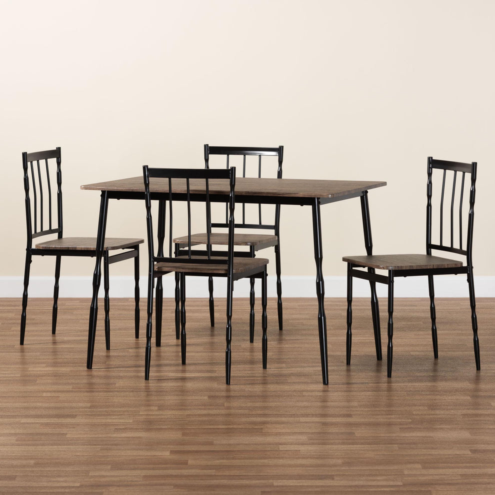 Baxton Studio Nevan Modern Industrial Brown Wood and Metal 5-Piece Dining Set | Dining Sets | Modishstore - 2