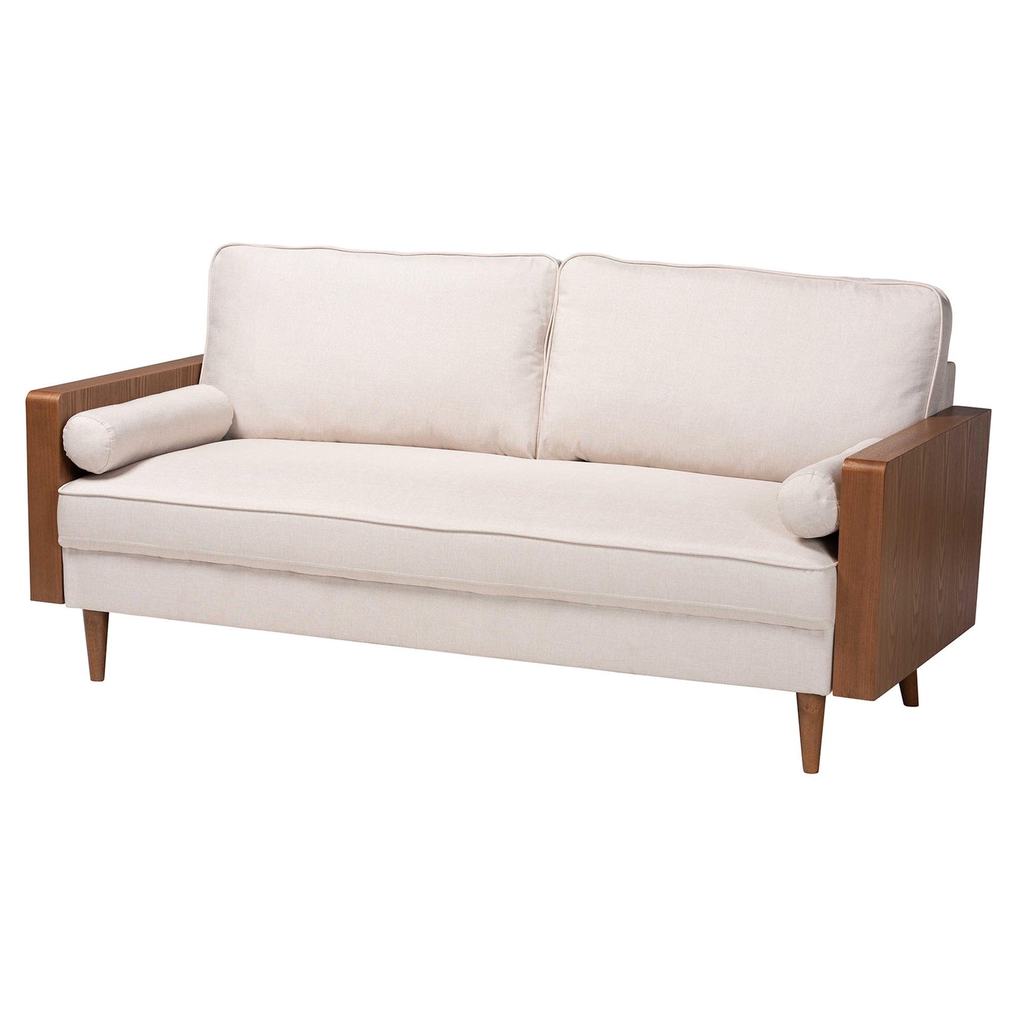 Baxton Studio Harleson Mid-Century Modern Beige Fabric and Walnut Brown Wood Sofa | Sofas | Modishstore - 5