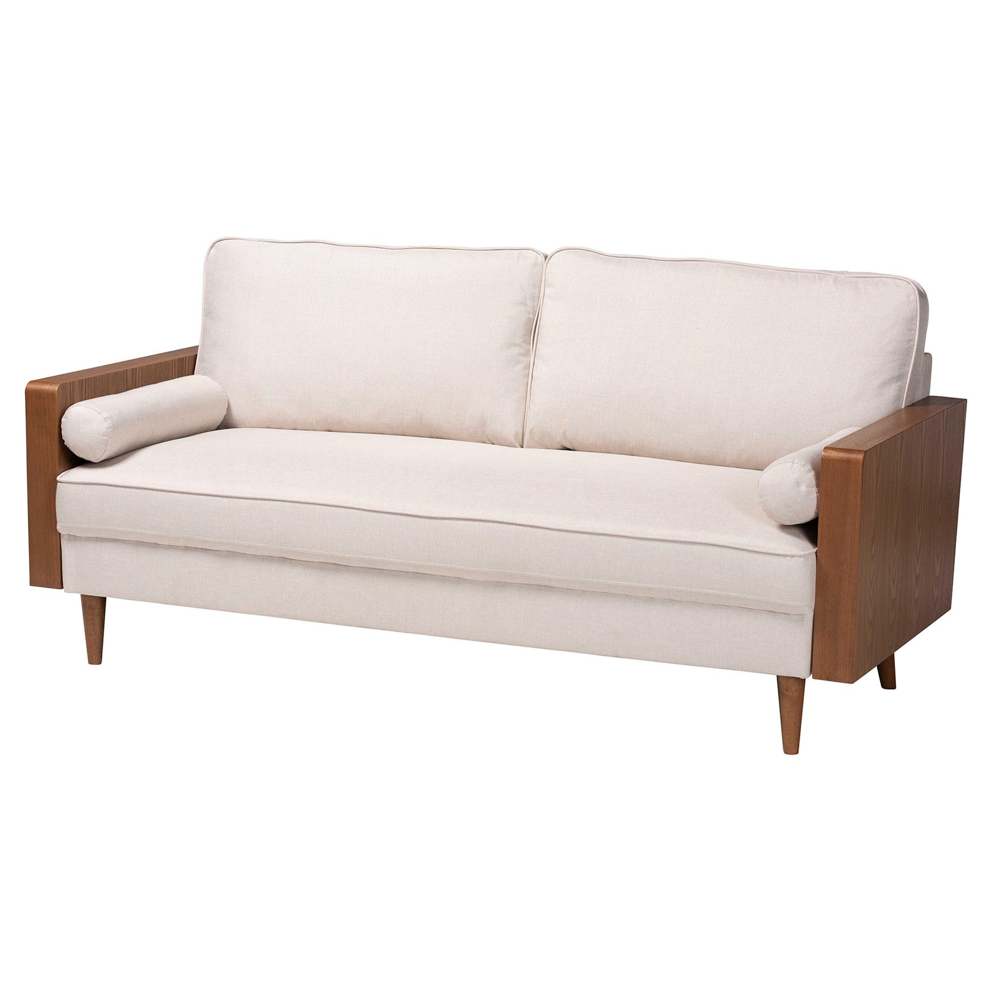 Baxton Studio Harleson Mid-Century Modern Beige Fabric and Walnut Brown Wood Sofa | Sofas | Modishstore - 5