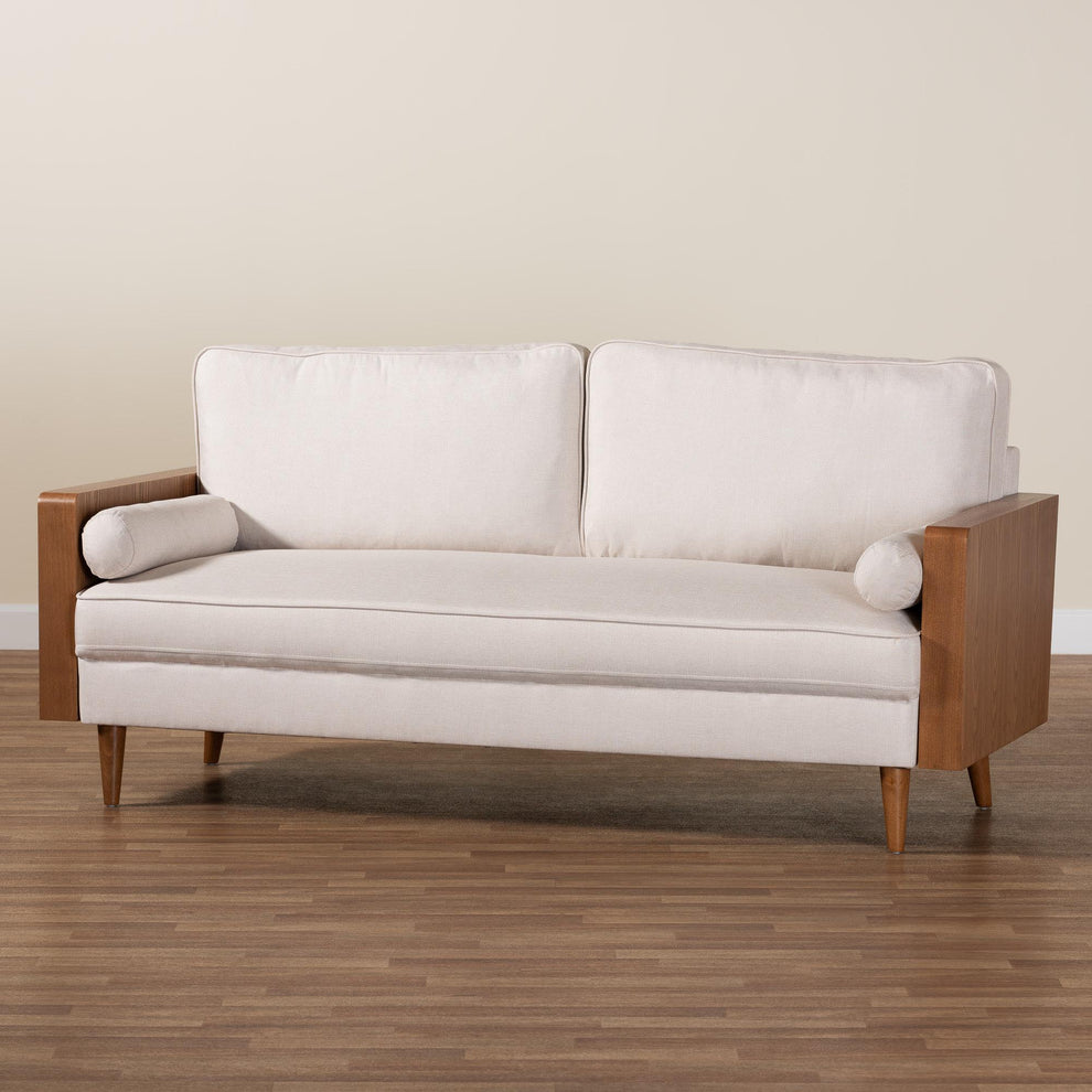 Baxton Studio Harleson Mid-Century Modern Beige Fabric and Walnut Brown Wood Sofa | Sofas | Modishstore - 3
