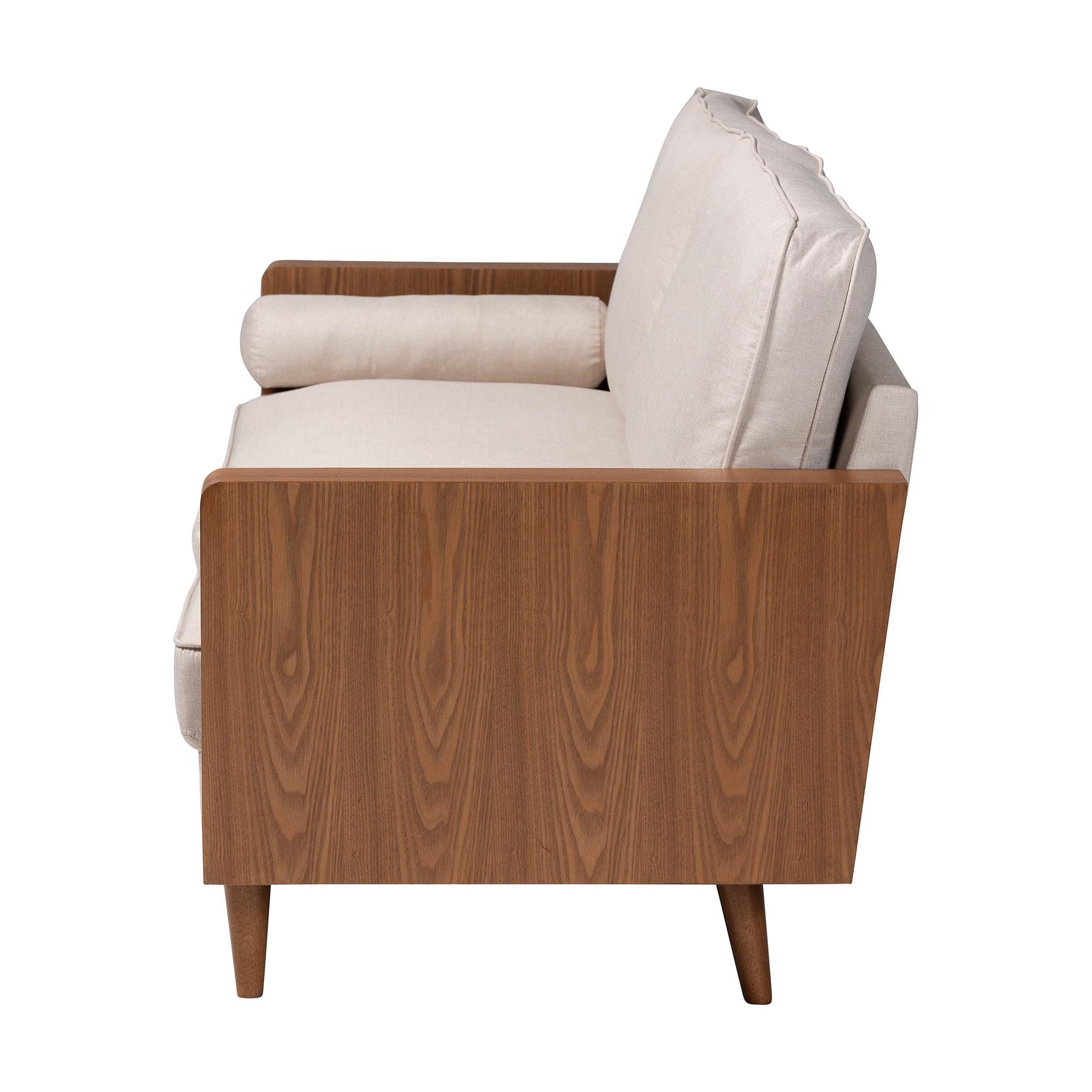 Baxton Studio Harleson Mid-Century Modern Beige Fabric and Walnut Brown Wood Sofa | Sofas | Modishstore - 7