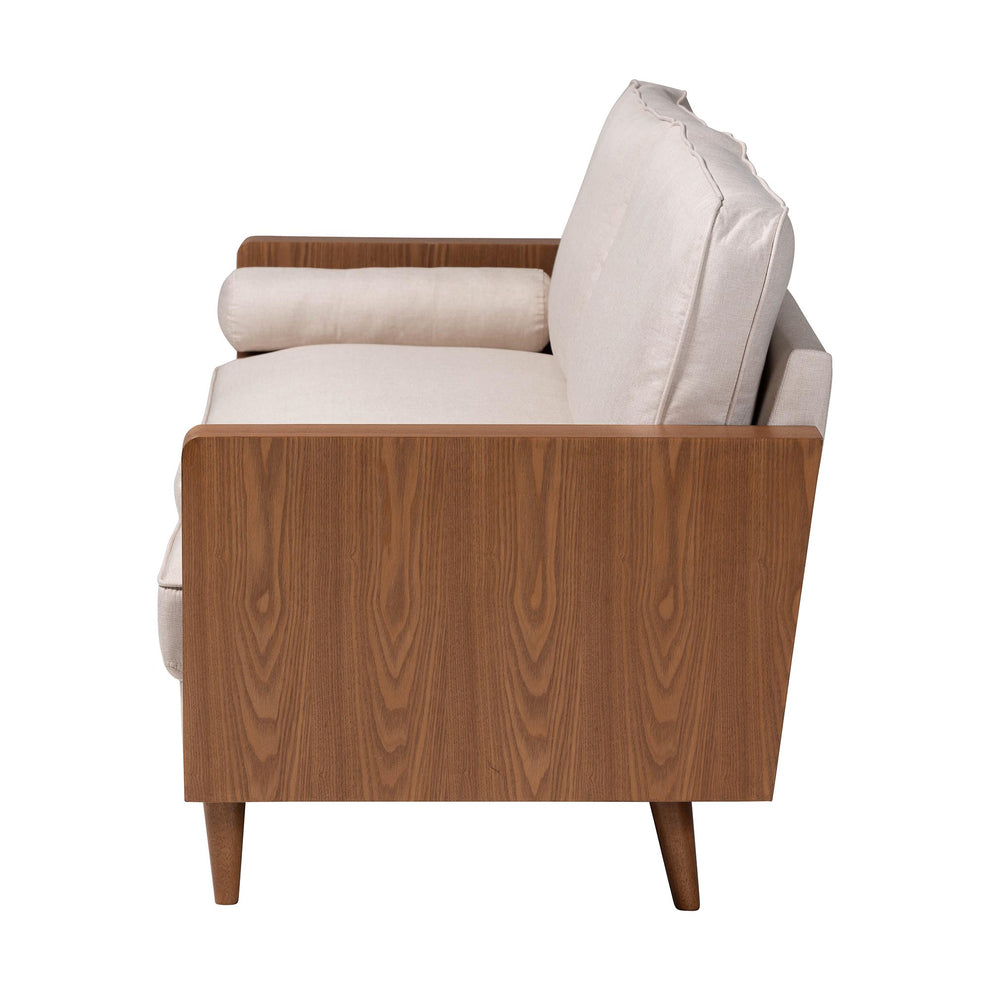Baxton Studio Harleson Mid-Century Modern Beige Fabric and Walnut Brown Wood Sofa | Sofas | Modishstore - 7