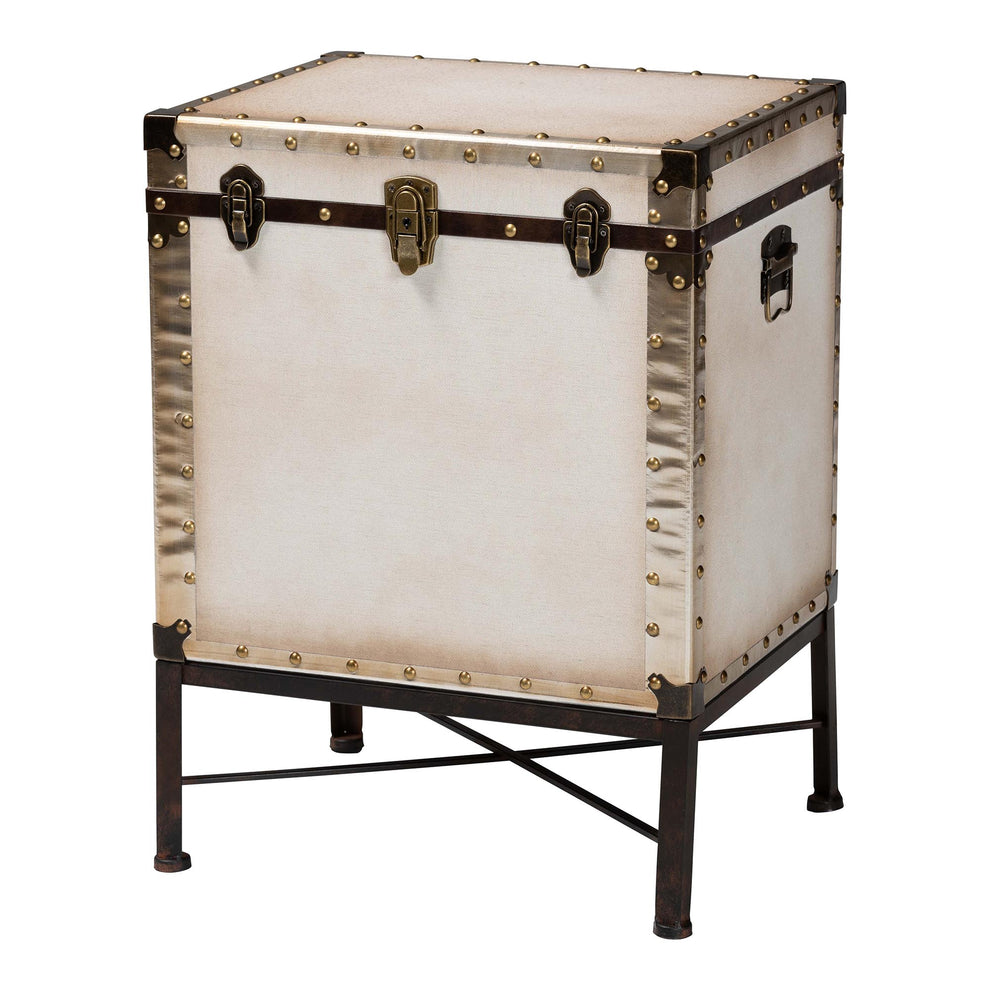 Baxton Studio Laura Vintage White Canvas Lift-Top Trunk End Table | Cabinets | Modishstore - 5