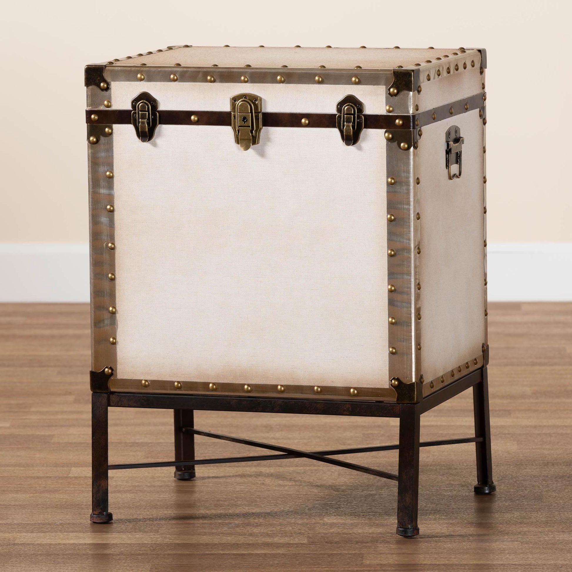 Baxton Studio Laura Vintage White Canvas Lift-Top Trunk End Table | Cabinets | Modishstore - 3