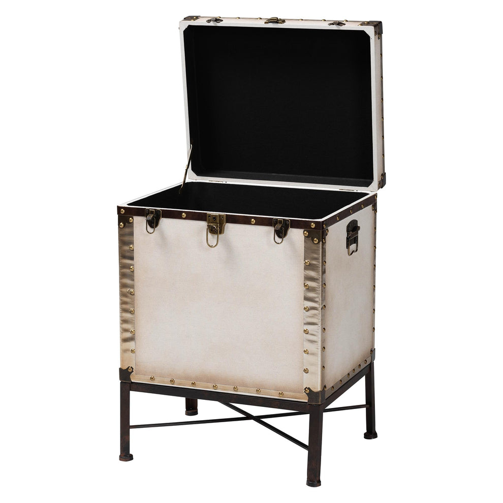 Baxton Studio Laura Vintage White Canvas Lift-Top Trunk End Table | Cabinets | Modishstore - 6
