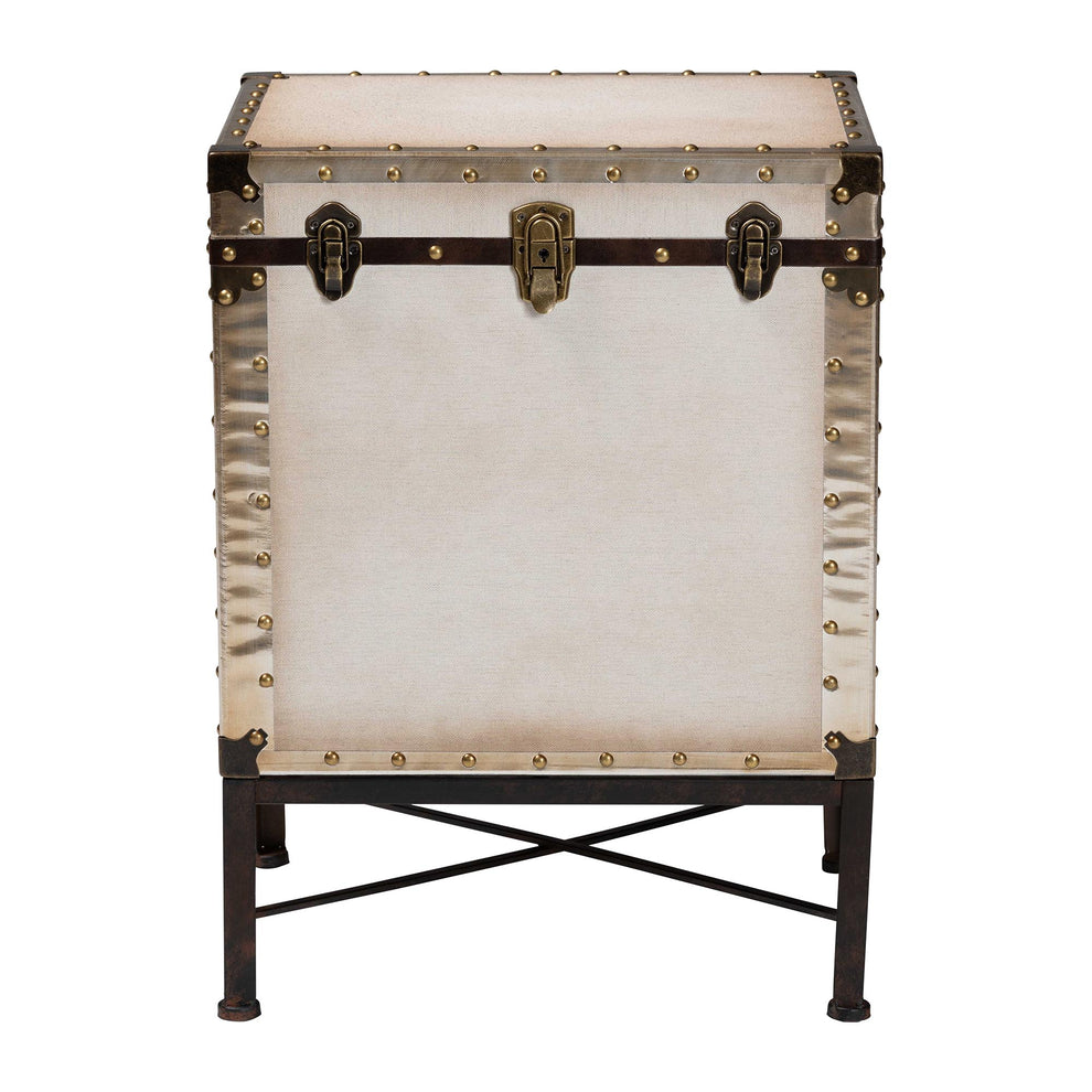 Baxton Studio Laura Vintage White Canvas Lift-Top Trunk End Table | Cabinets | Modishstore - 7