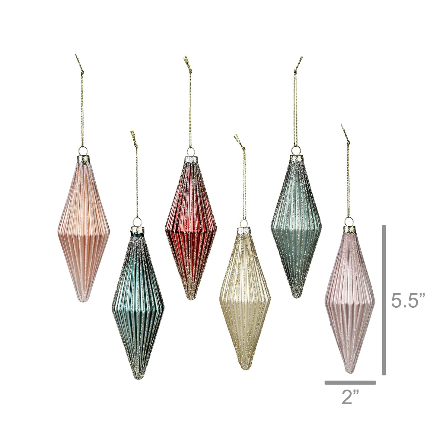 Ribbed Rhombus Ornaments, Glass, Set of 12 By HomArt | Ornaments | Modishstore - 2