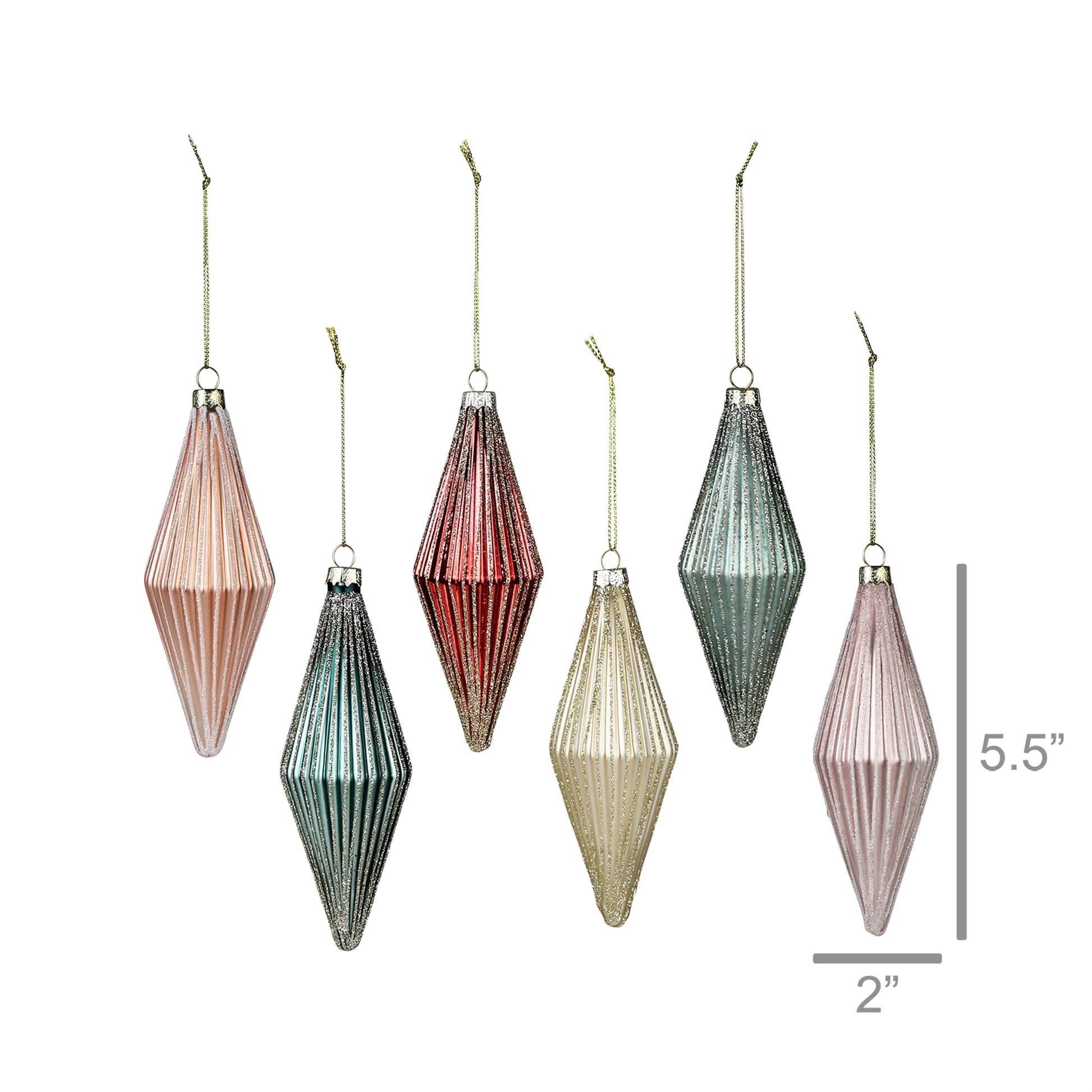 Ribbed Rhombus Ornaments, Glass, Set of 12 By HomArt | Ornaments | Modishstore - 2