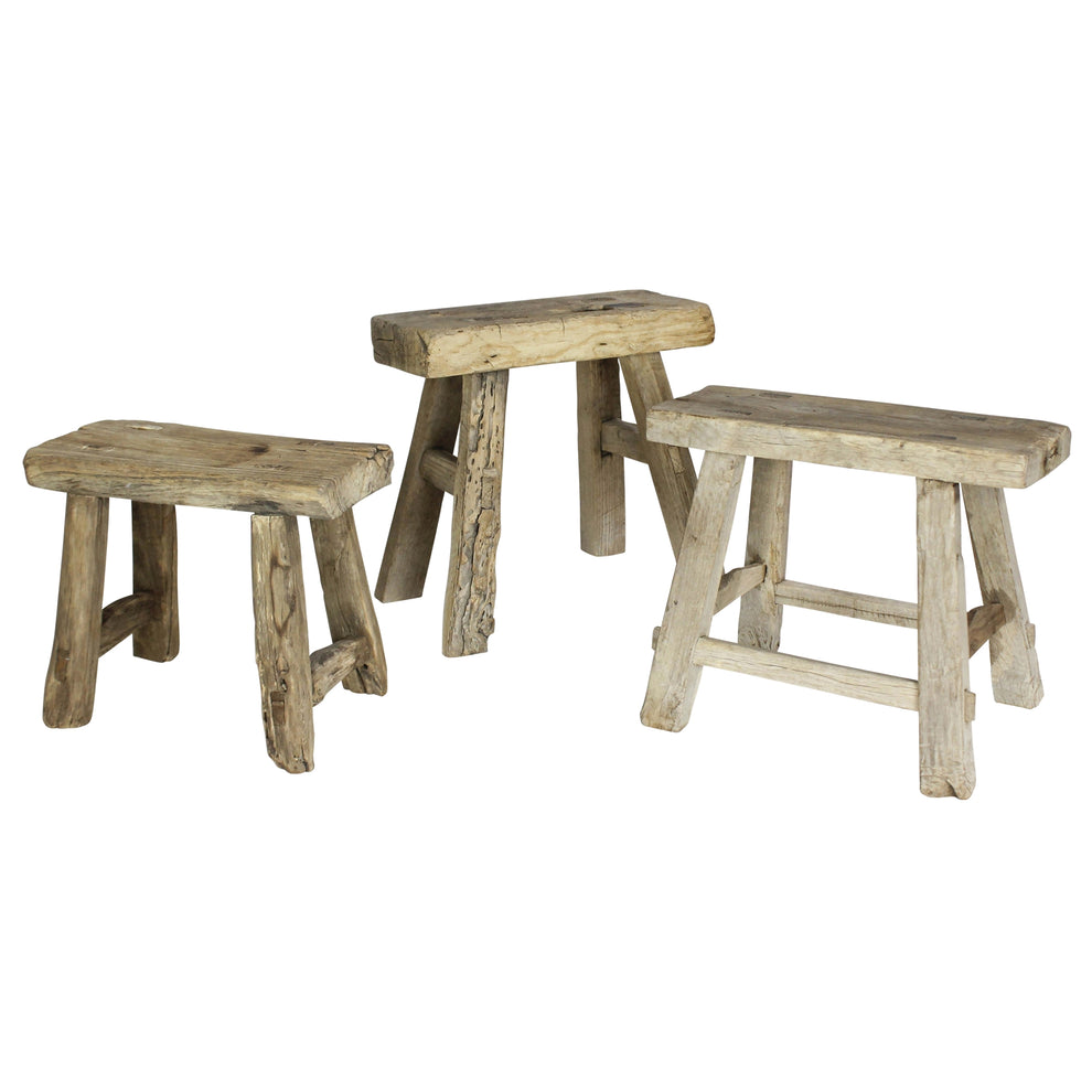 Hokkaido Foot Stool, Elm Wood Set Of 8 By HomArt | Stools | Modishstore - 4