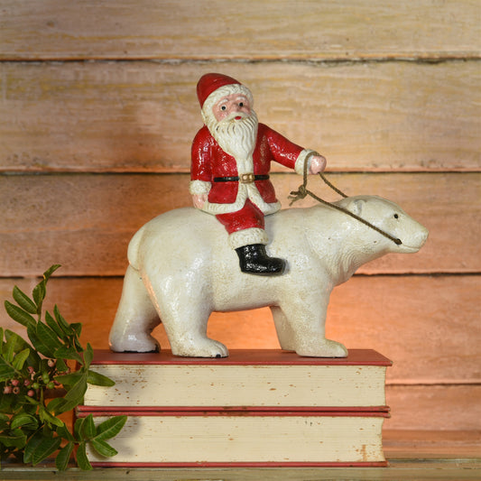 Polar Bear with Santa, Cast Iron By HomArt | Ornaments | Modishstore - 1