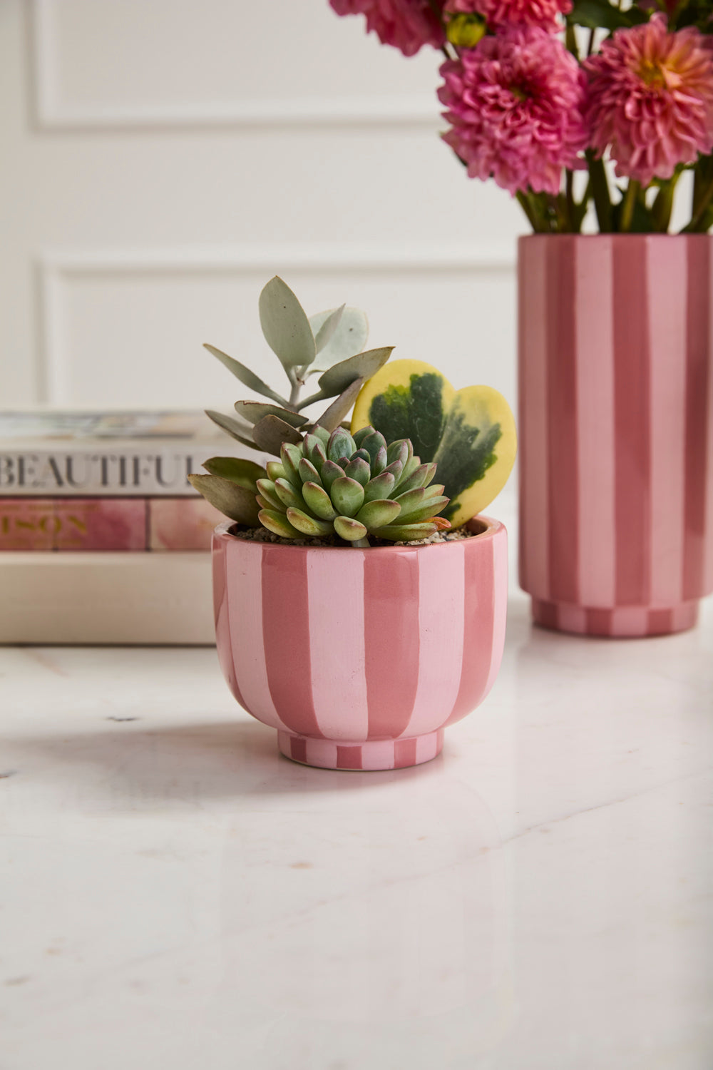 Pink Striped Collection Set of 4 By Accent Decor | Stands | Modishstore - 4