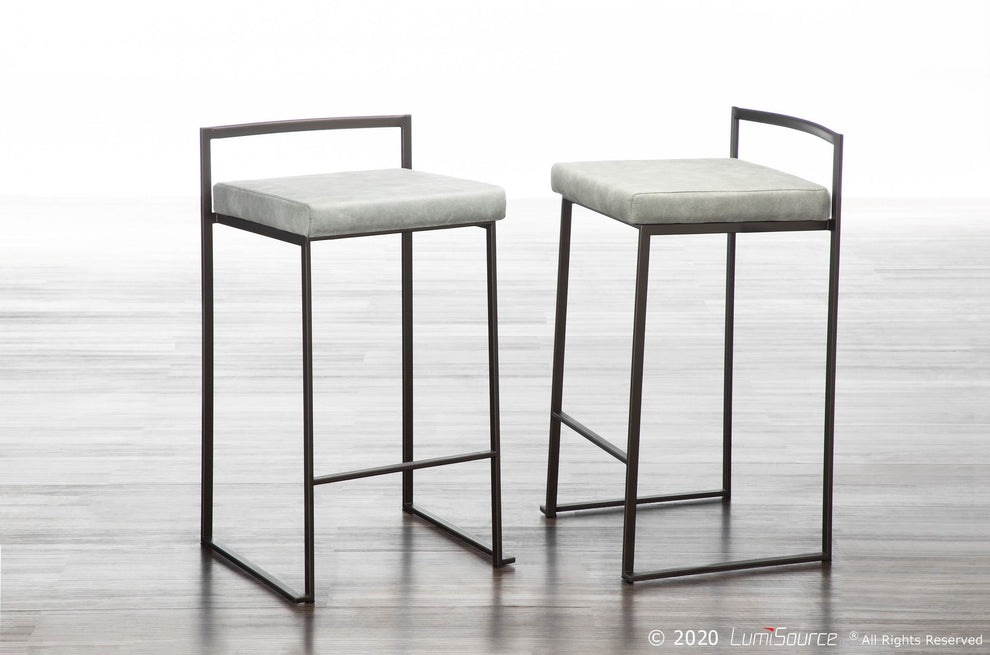 Fuji Stacker 26" Fixed-Height Counter Stool - Set of 3 By LumiSource - B26-FUJIFB ANLGY3 | Counter Stools | Modishstore - 2