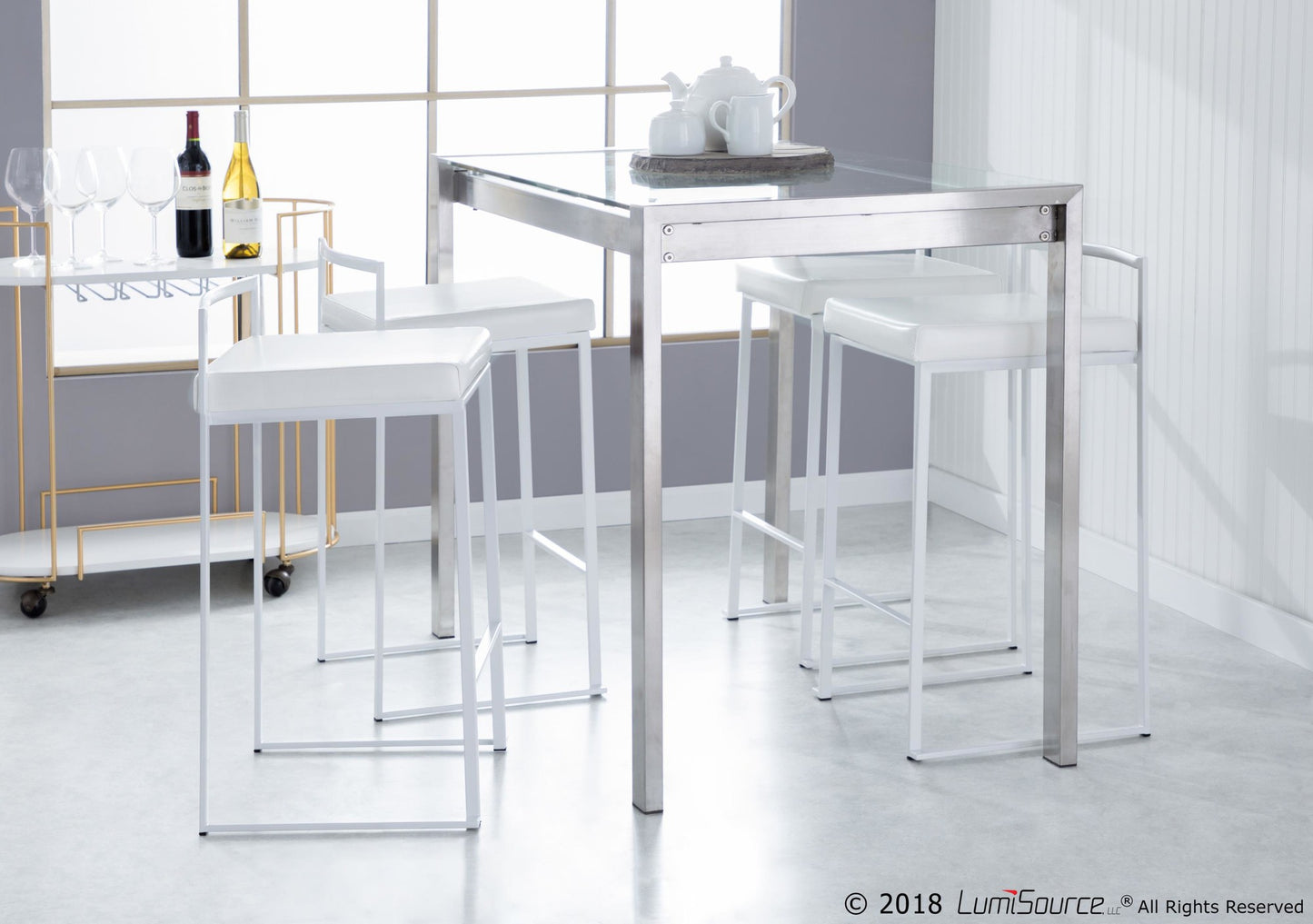 Fuji Stacker 26" Fixed-Height Counter Stool - Set of 3 By LumiSource - B26-FUJIPU WGY3 | Counter Stools | Modishstore - 9