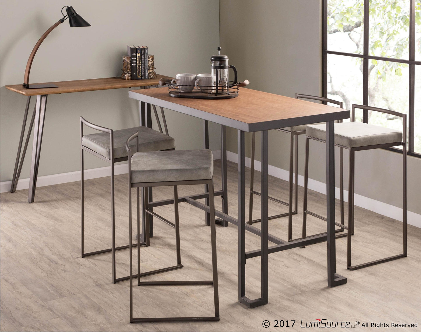 Fuji Stacker 26" Fixed-Height Counter Stool - Set of 3 By LumiSource - B26-FUJIFB ANLGY3 | Counter Stools | Modishstore