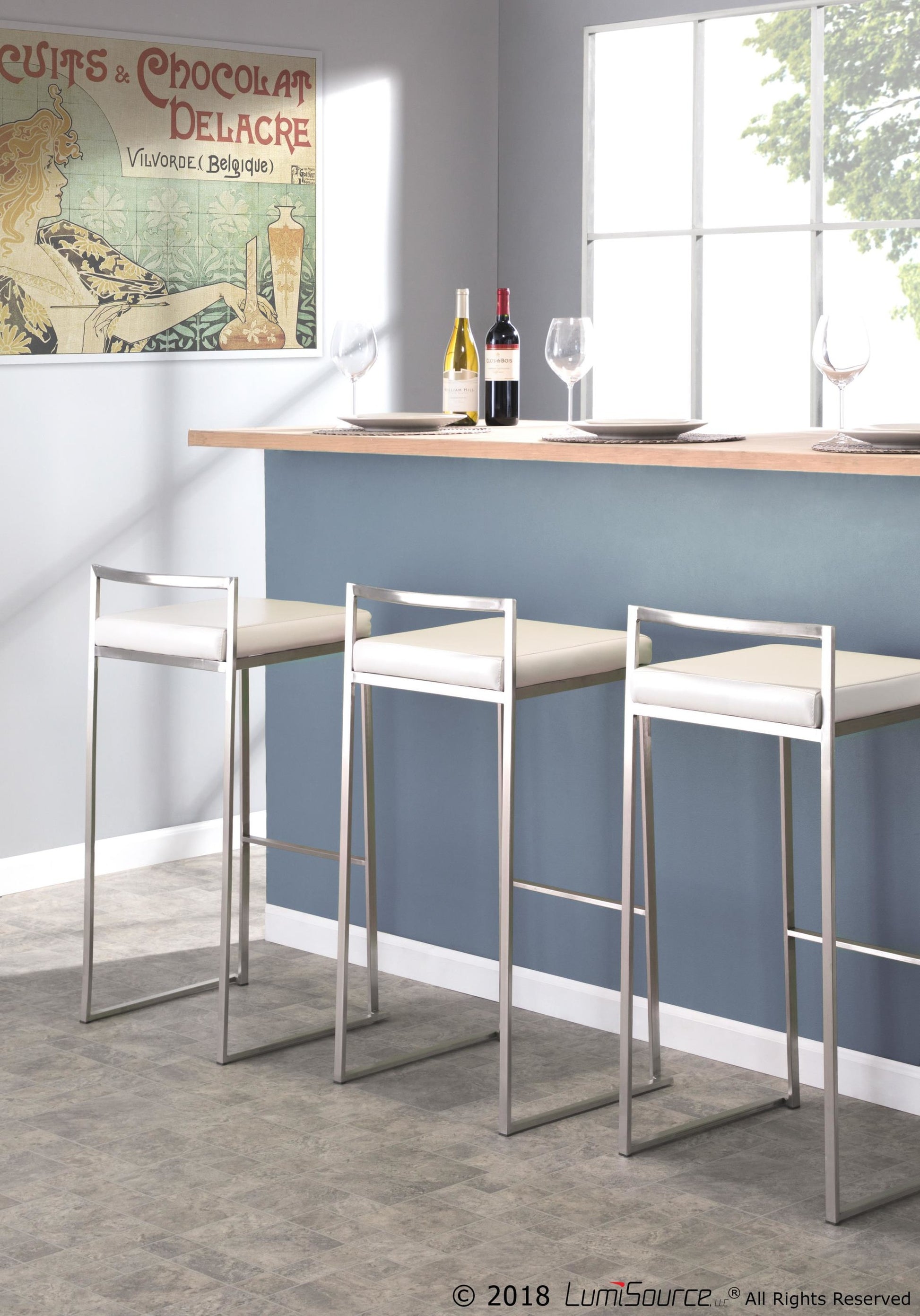 Fuji Stacker 30" Fixed-Height Barstool - Set of 3 By LumiSource - B30-FUJIPU SSBK3 | Bar Stools | Modishstore - 18