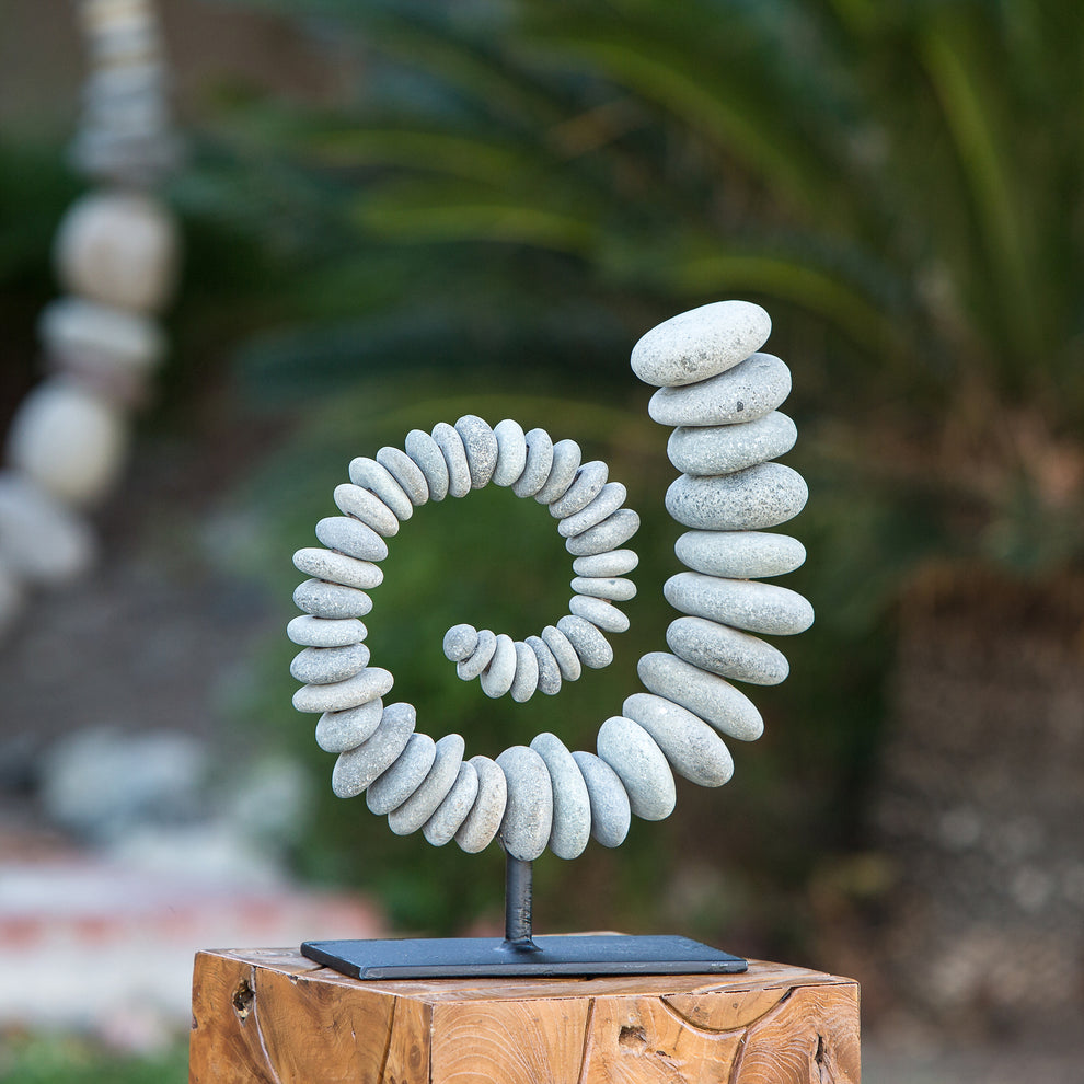 Stone Fibonacci on Stand Set of 2 By Garden Age Supply | Minerals and Stones | Modishstore - 2