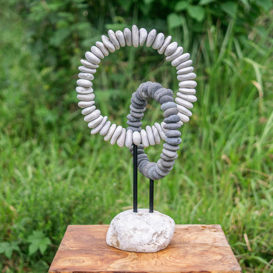 B&W Stone Double Ring on Stand Set of 2 By Garden Age Supply | Minerals and Stones | Modishstore - 1