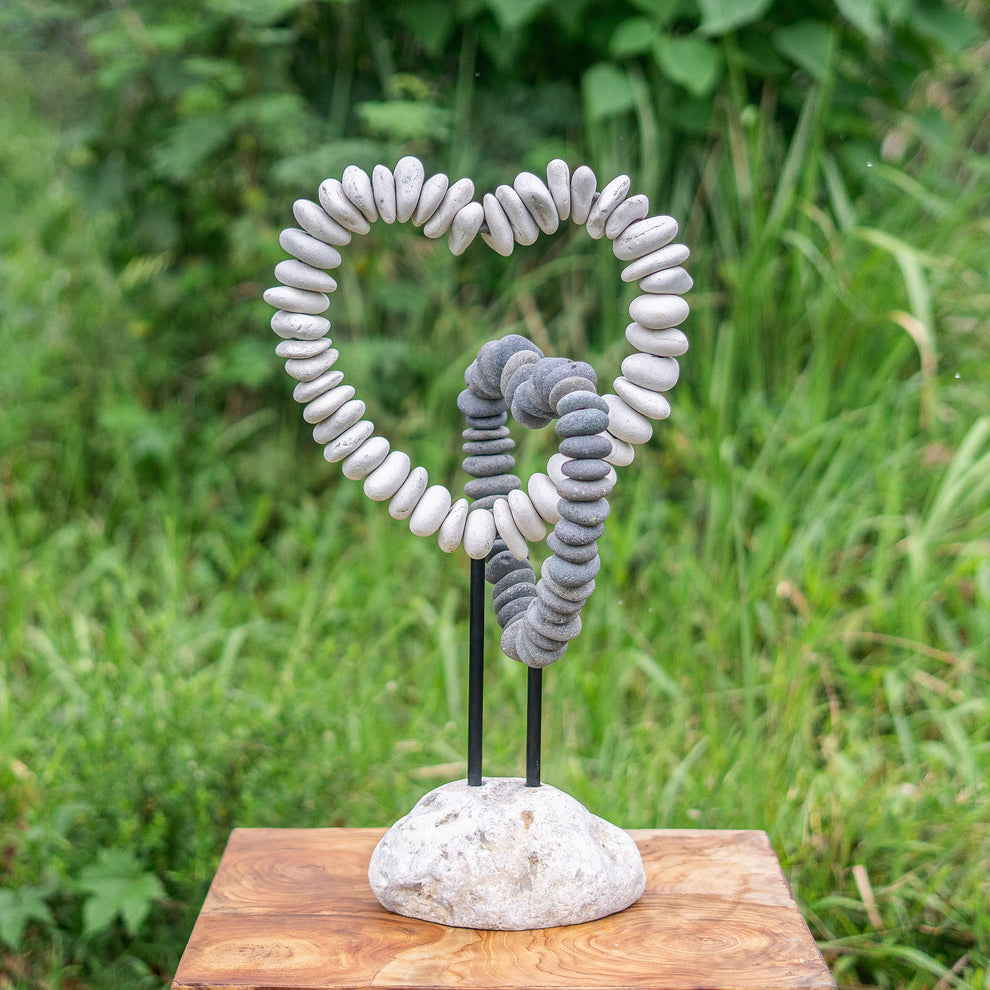 B&W Stone Double Heart on Stand Set of 2 By Garden Age Supply | Minerals and Stones | Modishstore - 2